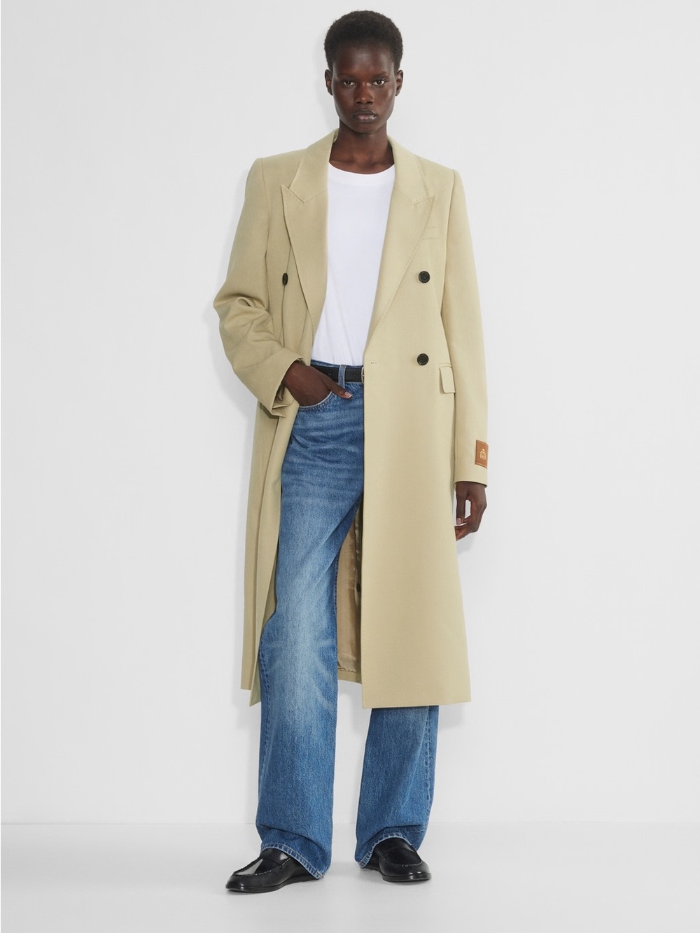 Babaton Sand-Beige Double-Breasted Trench Coat